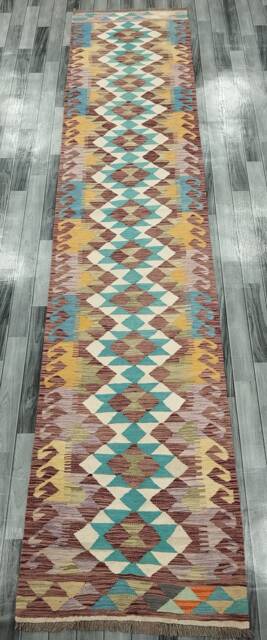 Runner Rug Multicolour, Handmade Artisan Afghan Turkish Aztec Navajo Wool Kilim 388x84 cm - image 1