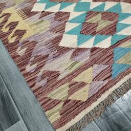 Runner Rug Multicolour, Handmade Artisan Afghan Turkish Aztec Navajo Wool Kilim 388x84 cm - thumbnail 2