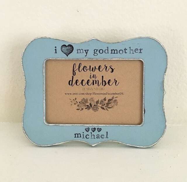 Personalized Godmother Picture Frame Hand Stamped Baptism Gift - image 1