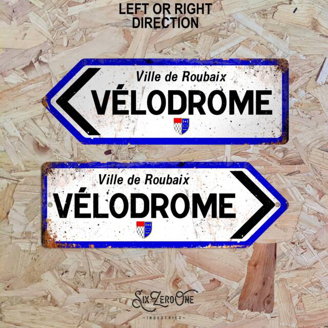 Roubaix Velodrome Metal Direction Arrow - Vintage Worn Look Paris Tour This Way Road France Cobbles - image 1