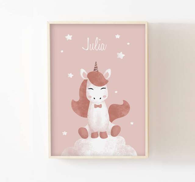 Unicorn Children's Poster, Baby Room Decoration, Fairytale Wall Girl, Cloud, Stars, Shower Gift Idea - image 1