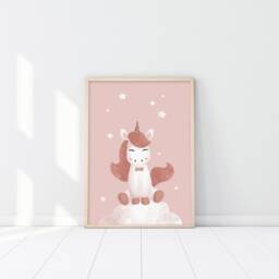 Unicorn Children's Poster, Baby Room Decoration, Fairytale Wall Girl, Cloud, Stars, Shower Gift Idea - thumbnail 2