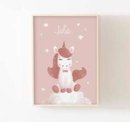 Unicorn Children's Poster, Baby Room Decoration, Fairytale Wall Girl, Cloud, Stars, Shower Gift Idea - thumbnail 1