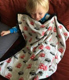 "British Double Decker Bus & Taxi Black & Red Baby Blanket ""Emma Dilemma" - thumbnail 1