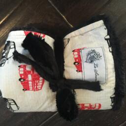 "British Double Decker Bus & Taxi Black & Red Baby Blanket ""Emma Dilemma" - thumbnail 4