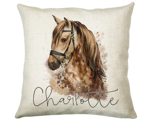 Personalised Horse Lover Cushion Gift Printed Name Design - Throw Pillow For Boys Nursery Bedroom Birthday Cs049 - image 1