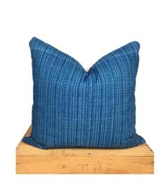 Indian Block Print Indigo Pillow Cover, Handmade Linen - thumbnail 1