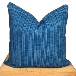 Indian Block Print Indigo Pillow Cover, Handmade Linen - thumbnail 2