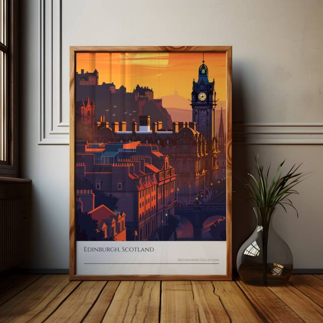 Edinburgh Castle Sunset Poster Scotland Travel Art Print - image 1