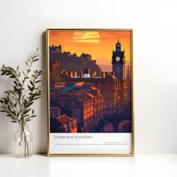 Edinburgh Castle Sunset Poster Scotland Travel Art Print - thumbnail 2
