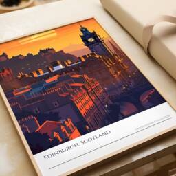 Edinburgh Castle Sunset Poster Scotland Travel Art Print - thumbnail 3