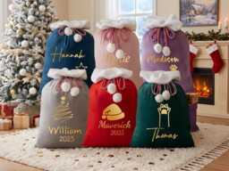 xmas Large Santa Sack, Christmas Gift Bag, Custom Stocking Velvet Holiday Bag For Kids