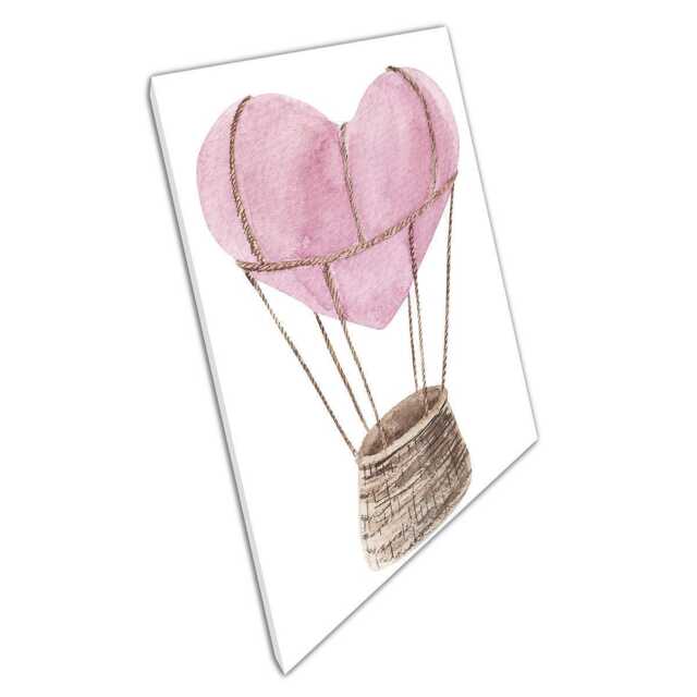Heart-Shaped Hot Air Balloon Watercolour Canvas Print Romantic Valentines Decor For Home Office - image 1