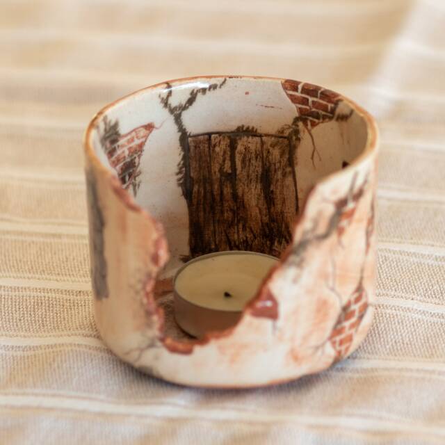 Rustic House Candleholder - Authentic Tealight Holder For Cozy Home Decor Wrecks Ruin House, Halloween Gift Idea - image 1