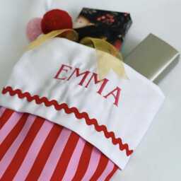 Luxury Personalized Striped Christmas Stocking, Personalised Santa Stockings, Bespoke Eve Bag, Reusable Stockings, Decor - thumbnail 3