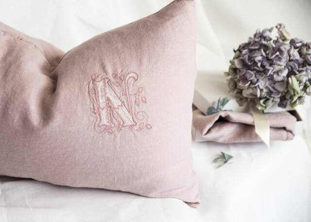 Monogrammed Linen Pillowcase Stonewashed Organic Bedding - image 1