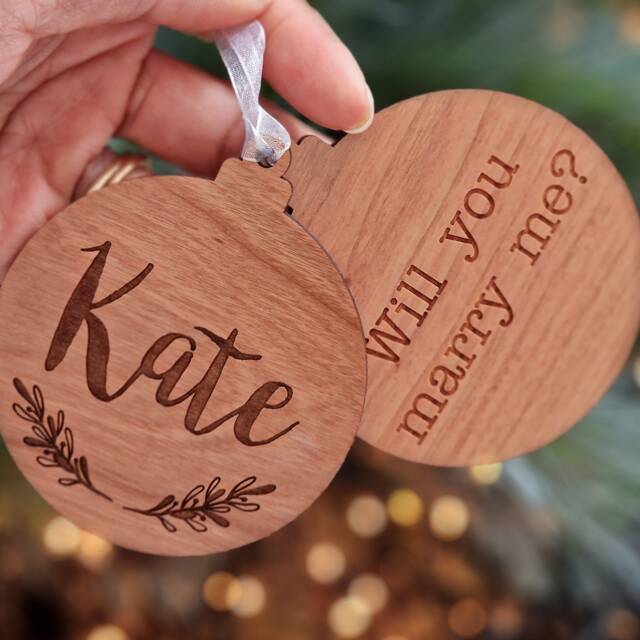 Personalised Proposal Christmas Keepsake, Marry Me Bauble, Wooden Tree Minimalist Christmas, Opening Bauble - image 1