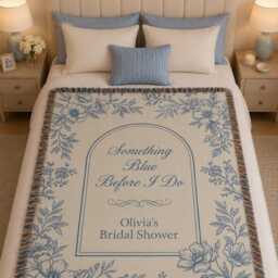 Custom Bridal Shower Woven Blanket, Something Blue Before I Do Throw, Floral Throw Elegant Blanket Decor, Bride To Be Decor - thumbnail 2