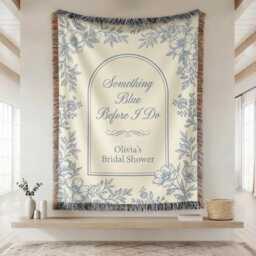 Custom Bridal Shower Woven Blanket, Something Blue Before I Do Throw, Floral Throw Elegant Blanket Decor, Bride To Be Decor - thumbnail 1
