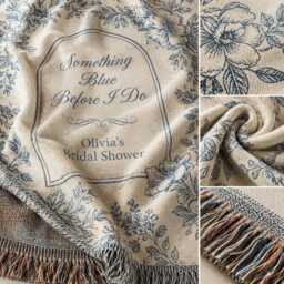 Custom Bridal Shower Woven Blanket, Something Blue Before I Do Throw, Floral Throw Elegant Blanket Decor, Bride To Be Decor - thumbnail 4
