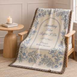 Custom Bridal Shower Woven Blanket, Something Blue Before I Do Throw, Floral Throw Elegant Blanket Decor, Bride To Be Decor - thumbnail 3