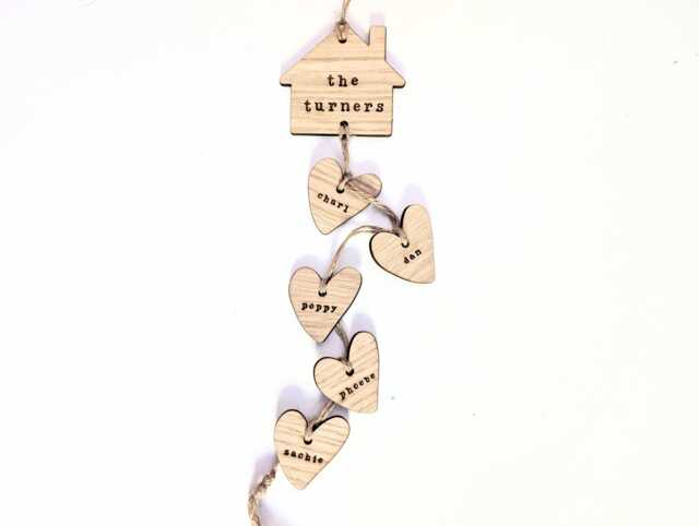 Rustic Our Family Wooden Wall Hanging, Hanging With Hearts - Two Included, Housewarming Gift, Personalised Sign - image 1