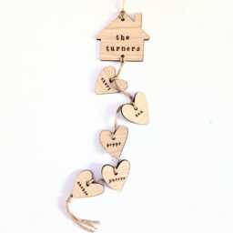 Rustic Our Family Wooden Wall Hanging, Hanging With Hearts - Two Included, Housewarming Gift, Personalised Sign - thumbnail 3