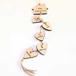 Rustic Our Family Wooden Wall Hanging, Hanging With Hearts - Two Included, Housewarming Gift, Personalised Sign - thumbnail 2
