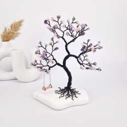 Black Wire Tree With Quartz Crystals, Desk Decor, Artistic Sculpture - thumbnail 1