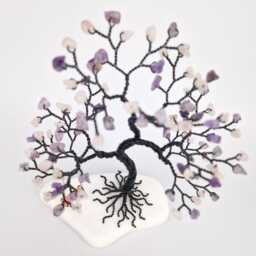 Black Wire Tree With Quartz Crystals, Desk Decor, Artistic Sculpture - thumbnail 3