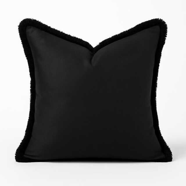 Black Velvet Fringed Cushion Cover Custom Size + Trim Colour - image 1
