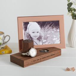 Personalised Bedside Watch & Ring Stand With Photo Frame - Engraved Desk Organizer - thumbnail 1