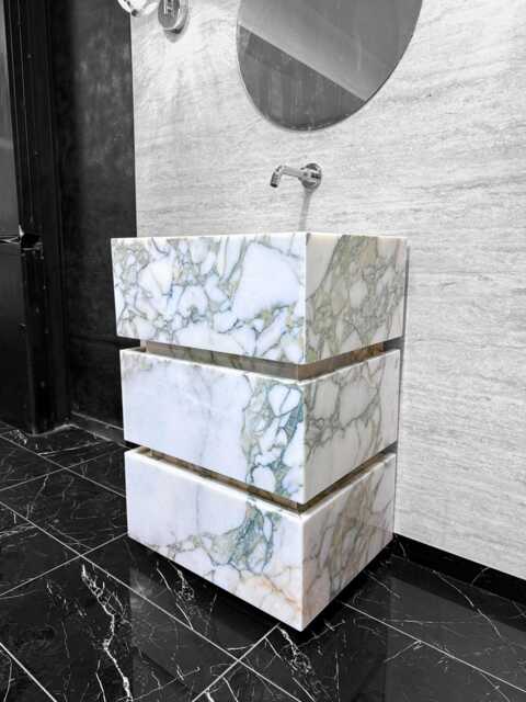 Calacatta Green Marble Vanity Pedestal Sink, Modern Freestanding Bathroom Vanity - image 1