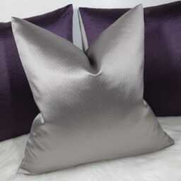 Textured Silver Grey Cushion Cover Luxury Bold Satin Fabric, Designer Modern Sofa Bed Pillow Cover Plain Accent - thumbnail 3