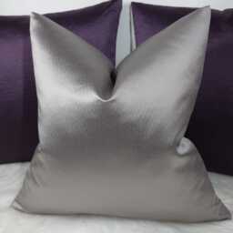Textured Silver Grey Cushion Cover Luxury Bold Satin Fabric, Designer Modern Sofa Bed Pillow Cover Plain Accent - thumbnail 1