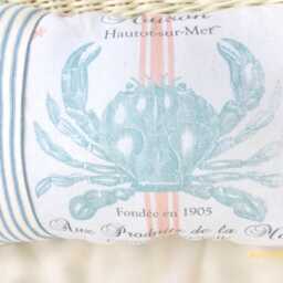 Blue Crab Pillow Vintage French Nautical Decor, Beach House Accent - thumbnail 2