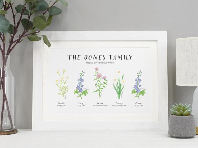 Personalised Family Birth Flower Print - Custom Watercolour Month Floral Gift For Mum, Grandma, Aunty Va222 - image 1