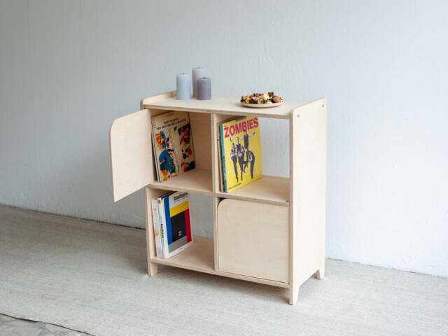 Birch Plywood Storage Cabinet, Modern Record Player Stand - image 1