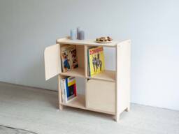 Birch Plywood Storage Cabinet, Modern Record Player Stand - thumbnail 1
