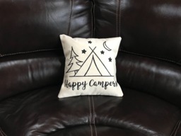 Happy Campers Pillow Hand-Painted Tent Design, Camping Decor - thumbnail 1