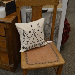 Happy Campers Pillow Hand-Painted Tent Design, Camping Decor - thumbnail 2