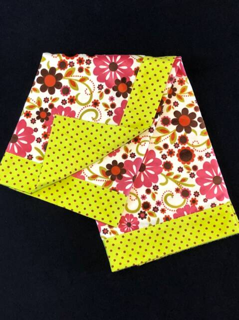 Minky Floral Small Baby Blanket, Green Pink Flannel, Indian Summer By Riley Blake, Self Binding Mitered Corner Receiving 35x35 - image 1