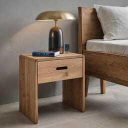 Solid Wood Bedside Table in Oak & Walnut, Modern With Wooden Or Metal Legs, Individually Customizable, Made-To-Measure Nightstand - thumbnail 3