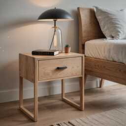 Solid Wood Bedside Table in Oak & Walnut, Modern With Wooden Or Metal Legs, Individually Customizable, Made-To-Measure Nightstand