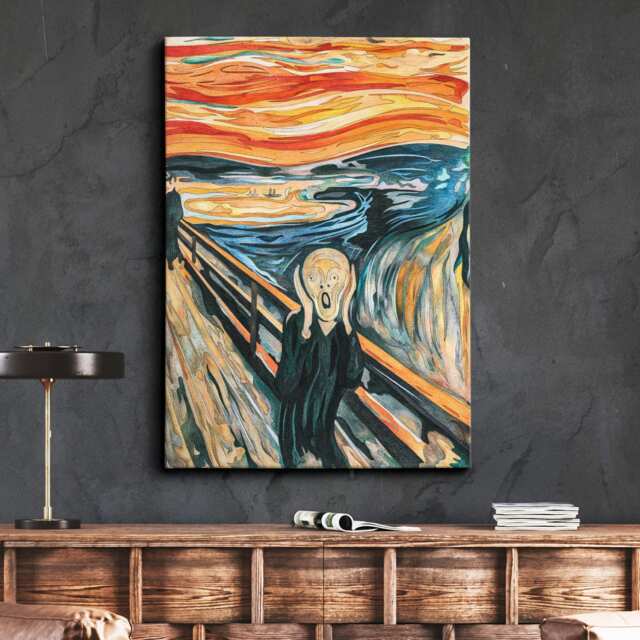 The Scream Famous Painting 1893 Edvard Munch Expressionism Wall Art, Framed Canvas Poster Print, Home Kitchen Office Room Decor, Gifts - image 1