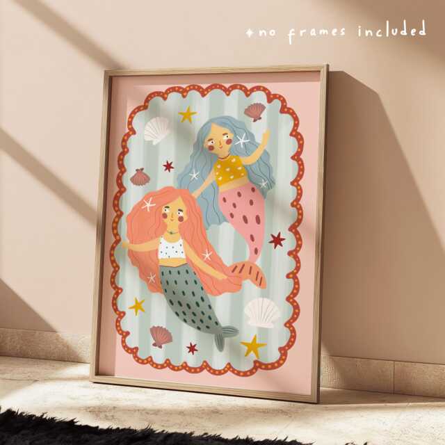 Colourful Mermaid Print, Children's Bedroom Decor, Unframed Under The Sea Nursery Girl - image 1