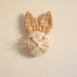 Rabbit Trophy in Rattan & Cotton With Striped, Checkered, Foliage Patterns Children's Room Decorations - thumbnail 3