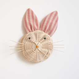 Rabbit Trophy in Rattan & Cotton With Striped, Checkered, Foliage Patterns Children's Room Decorations - thumbnail 2