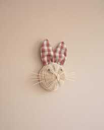 Rabbit Trophy in Rattan & Cotton With Striped, Checkered, Foliage Patterns Children's Room Decorations - thumbnail 1