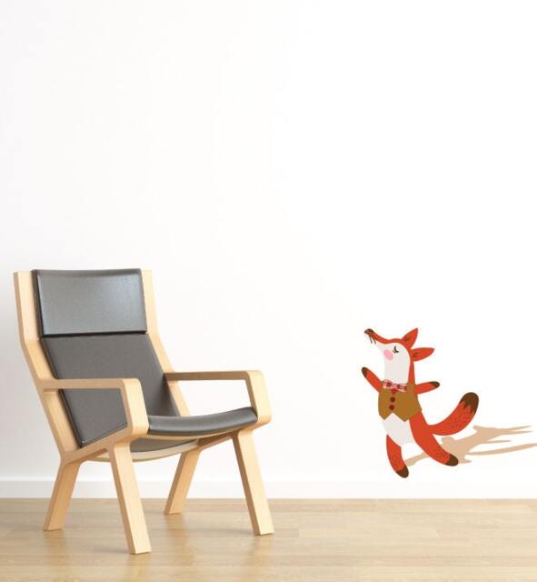 Happy Dancing Fox Wall Sticker Decal - Kids Stickers, Animals Childrens Decals, Art, Room, Girl, Boy